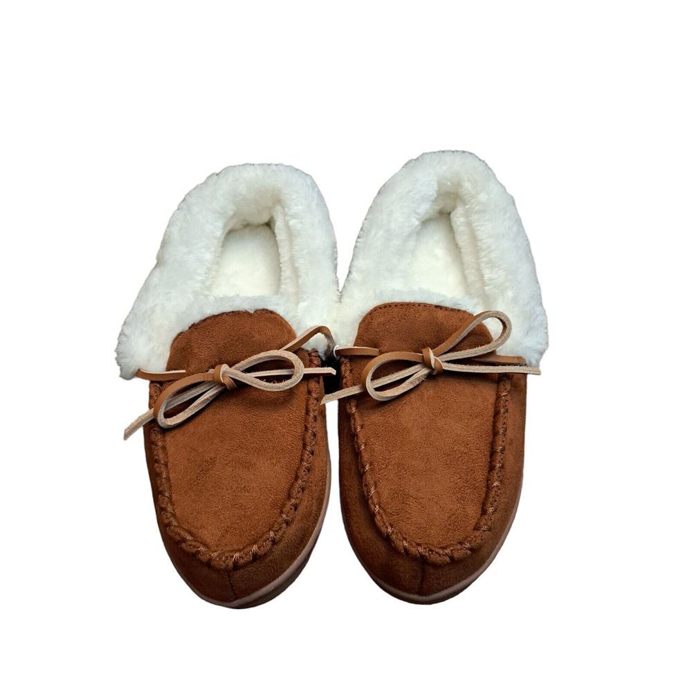 Sonoma Moccasins Women's Small 6-7 Brown Faux Fur Lined Plush Slippers